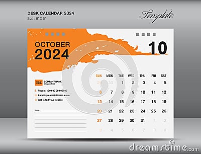 Desk calender 2024 design, October 2024 template, Calendar 2024 template, planner, simple, Wall calendar design, week starts on Vector Illustration