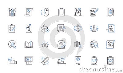 Desk and chair line icons collection. Ergonomic, Office, Comfortable, Adjustable, Swivel, Executive, Task vector and Vector Illustration