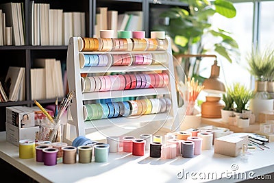 desk with colorful tapes. Generative Ai Stock Photo