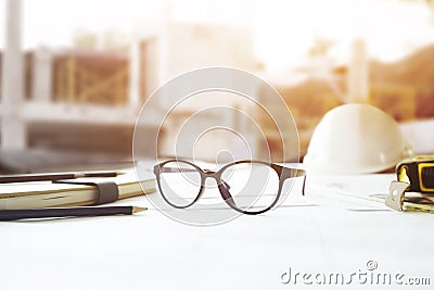 Desk of Engineering project Stock Photo