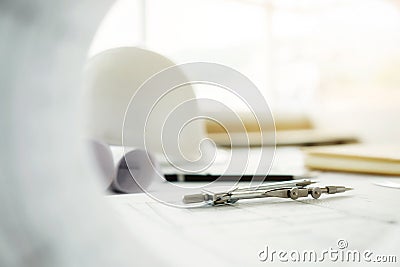 Desk of Engineering project with engineering tools Stock Photo