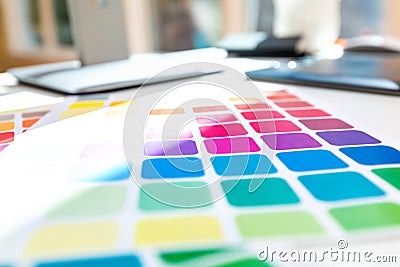 Desk with graphic design tools Stock Photo