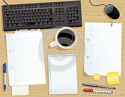 Desk with loose papers Vector Illustration