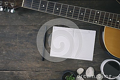 Desk of song composer for a work songwriter. Stock Photo