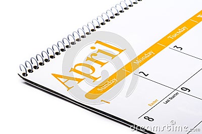 Desk top calendar April close up on white background Stock Photo