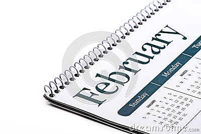 Desk top calendar February close up on white background Stock Photo