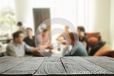 Desk wood space platform with business people in a meeting at office Stock Photo