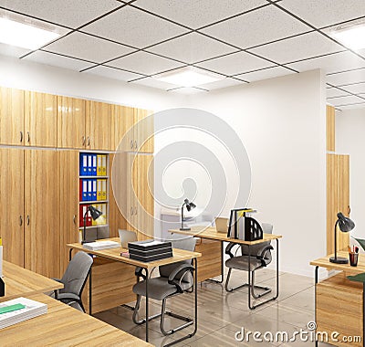 desks and bookcases in the modern office. Stock Photo