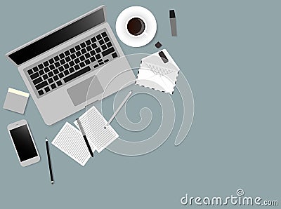 Desks laptop screen vector illustration of business people Top View angle above the office Vector Illustration