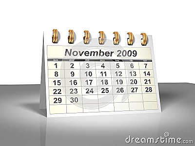 Desktop Calendar (3D). November, 2009. Stock Photo