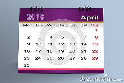 Desktop Calendar Design , April 2018 Stock Photo