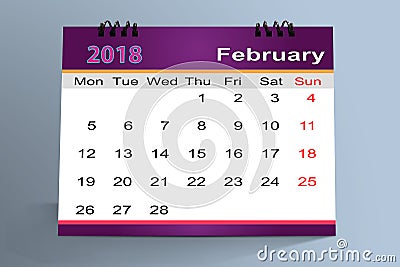 Desktop Calendar Design, February 2018 Stock Photo