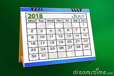 Desktop Calendar Design, July 2018 Stock Photo