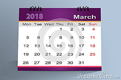 Desktop Calendar Design, March 2018 Stock Photo