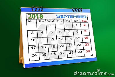 Desktop Calendar Design, September 2018 Stock Photo