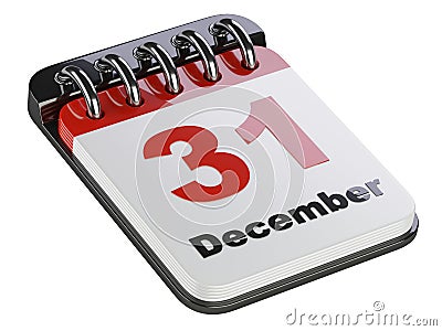 Desktop calendar with last day year 31 December Cartoon Illustration