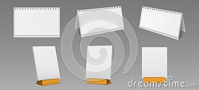 Desktop calendars with spiral and wooden stand Vector Illustration
