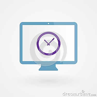Desktop and clock. Concept of tome, productivity. Vector illustration, flat design Vector Illustration