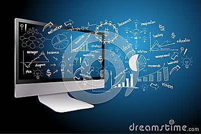 desktop computer with business plan concept Vector Illustration