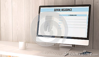 Desktop computer dental insurance Stock Photo