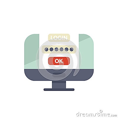 Desktop computer displaying login screen with password requesting user authentication Vector Illustration