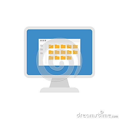 Desktop of computer with folders icon Vector Illustration