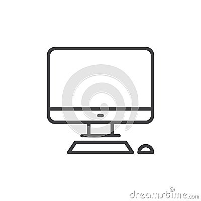 Desktop computer line icon, outline vector sign, linear style pictogram isolated on white. Vector Illustration