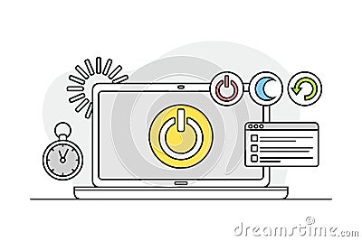 Desktop Computer Monitor with Reset and Sleeping Mode Button as Programmed Machine for Operation Vector Illustration Vector Illustration