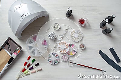 Desktop manicure. Various elements for nail design Stock Photo