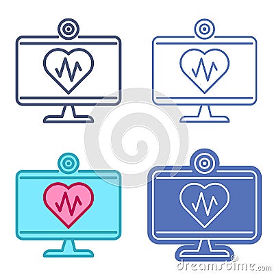 Desktop monitor with heart symbol. Telemedicine vector outline i Vector Illustration