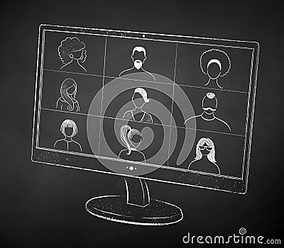 Desktop monitor with live conference Vector Illustration