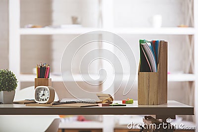 Desktop with objects Stock Photo