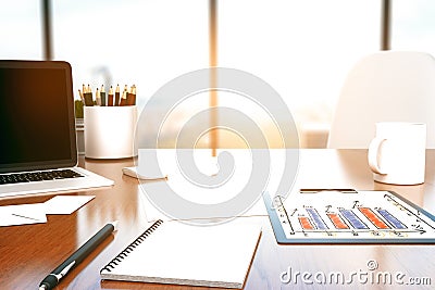 Desktop with office tools Stock Photo