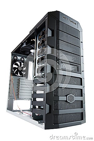 Desktop PC Computer case isolated on white Stock Photo