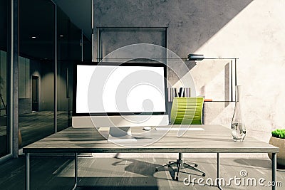 Desktop with screen in office Stock Photo