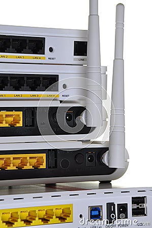 Desktop wireless DSL modems Stock Photo