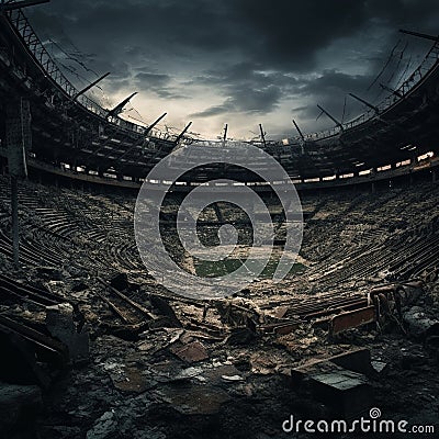 Desolate Abandoned Stadium or Arena Stock Photo