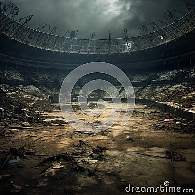 Desolate Abandoned Stadium or Arena Stock Photo