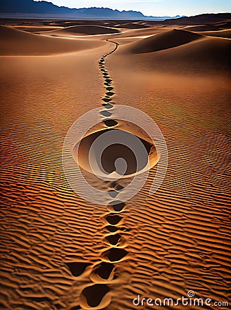 Desolate desert path with warm lighting. Stock Photo