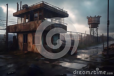 Abandoned Checkpoint in Urban Warfare (AI Generated) Stock Photo