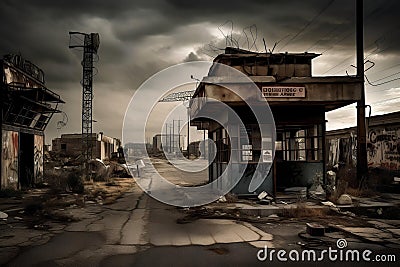 Abandoned Checkpoint in Urban Warfare (AI Generated) Stock Photo