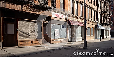 Desolate, empty storefronts, reflecting the economic disparities intensified by gentrification, concept of Urban decay Stock Photo