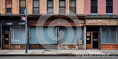 Desolate, empty storefronts, reflecting the economic disparities intensified by gentrification, concept of Urban decay Stock Photo