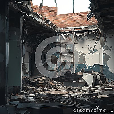 Desolate interior of abandoned building, echoes of past occupancy Stock Photo