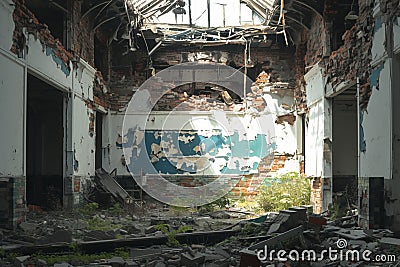 Desolate interior of abandoned building, echoes of past occupancy Stock Photo