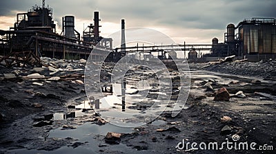 Desolate wasteland amid industrial ruins Stock Photo