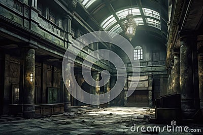 Desolated, Dilapidated Bank With Broken Windows And Empty Vaults. Generative AI Stock Photo