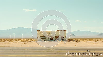 Desolated Highway: A Small Renaissance Architecture Waiting Stop In Scorching Desert Stock Photo