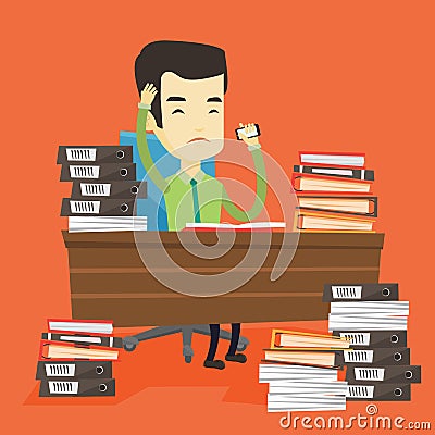 Despair business man working in office. Vector Illustration