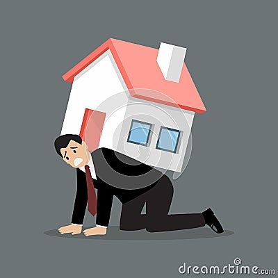 Desperate businessman carry a heavy home Vector Illustration